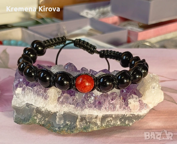 Гривни шамбала от най-силния защитен камък турмалин и червен яспис. Само от Бижута Луди гъби.