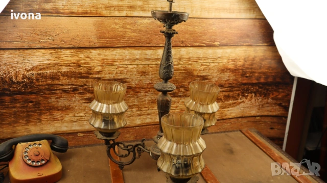 Стар полилей от мед и бронз. Три лампи с фасунга E27.