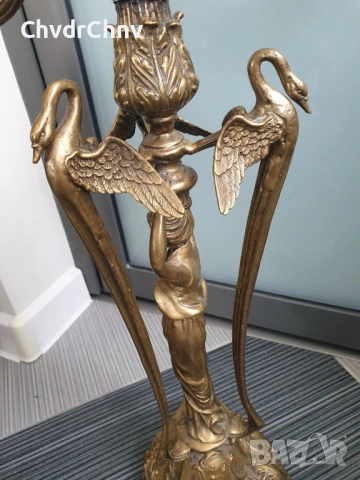 Франция 19ти век/58см-5кг/голям стар настолен бароков бронзов свещник, снимка 3 - Декорация за дома - 54166122