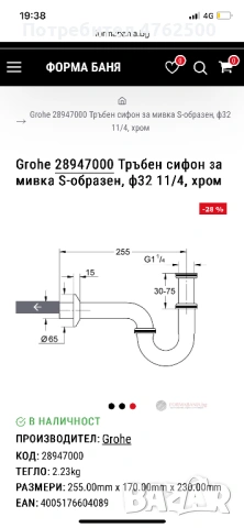 Продавам сифон за мивка grohe, нов 