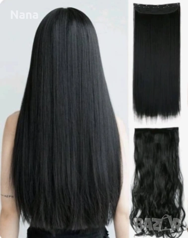 Черни треси екстеншън Дължина 60см Цена 21€, снимка 2 - Аксесоари за коса - 54183114