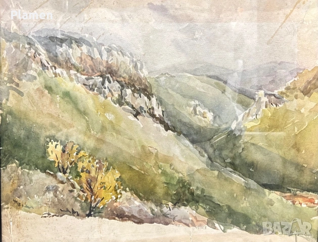 УНИКАТ СТАРА КАРТИНА АКВАРЕЛ ПОДПИСАНА ПЕЙЗАЖ, снимка 2 - Картини - 54069615