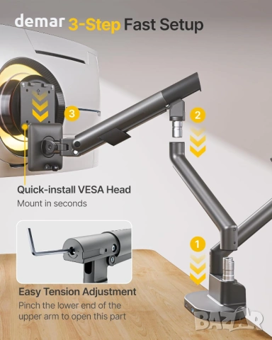 monTEK стойка за два монитора 17–35", регулируема до 11 кг, с USB хъб, снимка 8 - Стойки, 3D очила, аксесоари - 54014511
