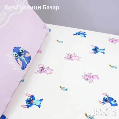 Нов Lilo Stitch Disney детски чаршаф с ластик 90x200 Stitch Angel анимационен герой дизайн, снимка 6 - Спално бельо и завивки - 54651525