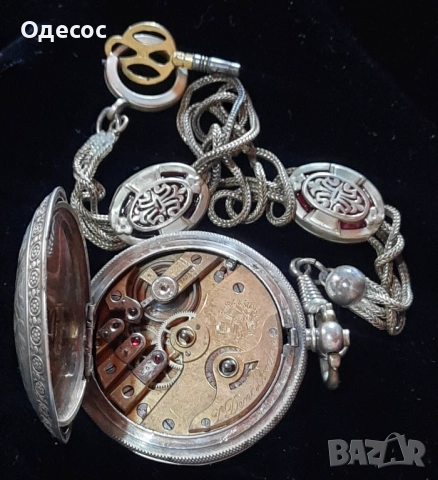 Старинен  Османски сребърен джобен часовник J.Dent. London, снимка 3 - Антикварни и старинни предмети - 54100452