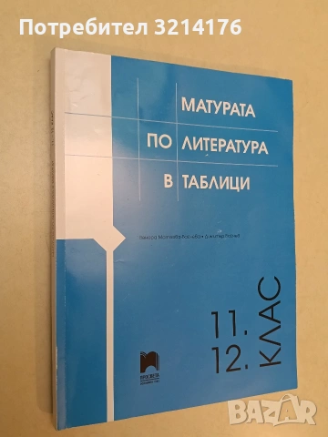 Матурата по литература в таблици за 11. и 12. клас (2022, Просвета, Отлично състояние)