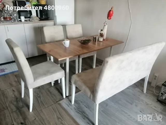 Кухненска пейка със столове, снимка 2 - Дивани и мека мебел - 55604361