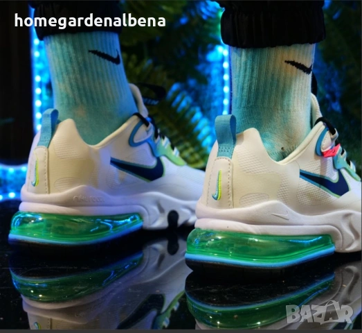 Nike Air Max 270 React – Експлозия от цветове и комфорт | Бяло и Зелено, снимка 5 - Маратонки - 54317605