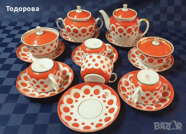 Порцеланов руски сервиз за чай -Дружковский фарфоровый завод -  16 части, снимка 6 - Сервизи - 54009166