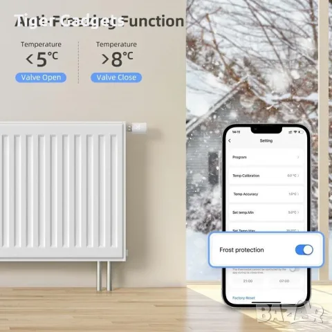TRV16 WiFi смарт термостатична глава за радиатор, Tuya Smart, Alexa, Google Home, снимка 7 - Друга електроника - 55576021