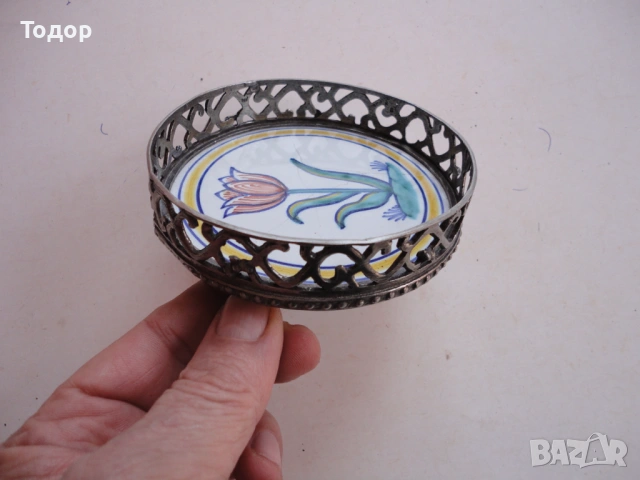 Холандски порцеланов съд купа с калай Workum K, снимка 7 - Антикварни и старинни предмети - 54095558