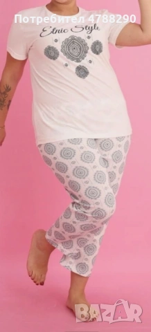  Голям размер памучен пижамен комплект , снимка 3 - Пижами - 54114579