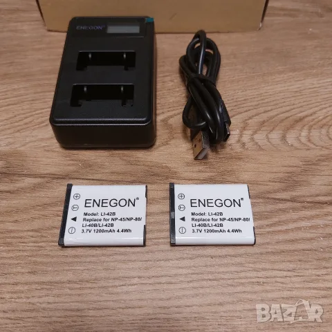 Пълен комплект 2бр. батерии LI-42B + Двойно Smart LCD Зарядно ENEGON за Фотоапарати , снимка 2 - Батерии, зарядни - 55348846