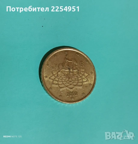 Рядка Колекционерска Монета 50 Евро Цента Италия 2002