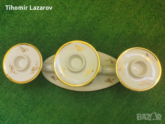 Винтидж трираменен позлатен порцеланов свещник Alka Bavaria "Peking", 1950, снимка 5 - Антикварни и старинни предмети - 54590848