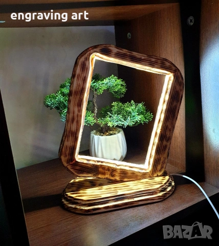 Дървена лед лампа, снимка 2 - Настолни лампи - 54318428