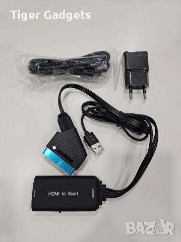 SCART към HDMI конвертор 1080P – адаптер с HDMI, SCART и USB кабели за TV, DVD, PS2, VHS и Xbox, снимка 5 - Друга електроника - 54494402
