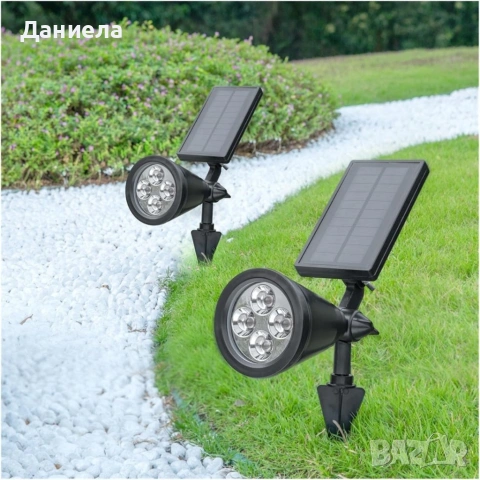 Соларен LED прожектор за градина 4 LED – Водоустойчив, снимка 5 - Лед осветление - 54874337