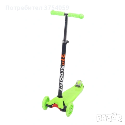 Детска сгъваема тротинетка 21st Scooter със светещи силиконови колела, Зелена, снимка 5 - Скутери и тротинетки - 55161846