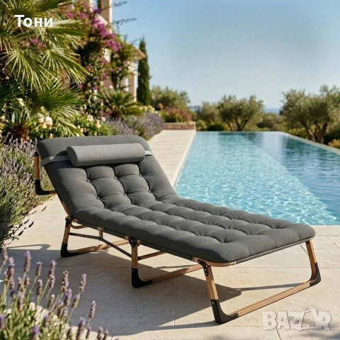 Сгъваемо къмпинг легло с матрак (180 см) – Регулируем градински шезлонг с възглавница, снимка 8 - Градински мебели, декорация  - 53955093