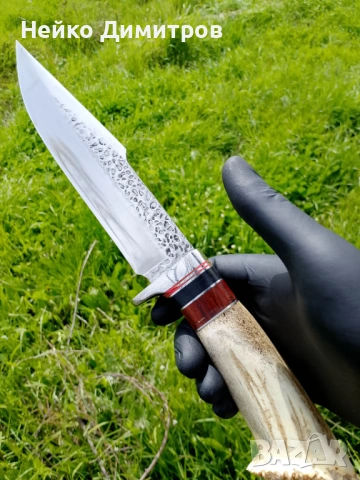 Ловен нож с кожена кания  ръчна изработка , снимка 6 - Ножове - 54219441