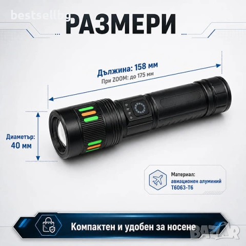 Мощен акумулаторен лазерен LED ръчен фенер лазерен диод прожектор USB зареждане риболов къмпинг лов, снимка 5 - Къмпинг осветление - 50877566