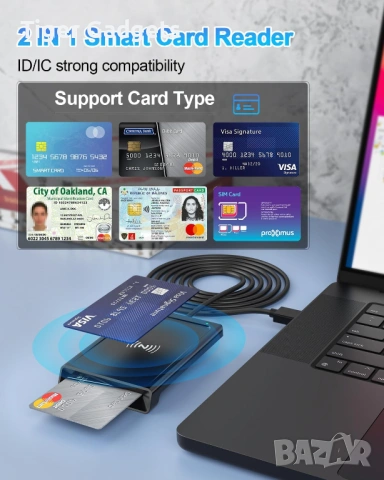 USB Smart Card Reader с NFC – четец за смарт карти, лични карти и SIM карти, снимка 4 - Друга електроника - 54883144