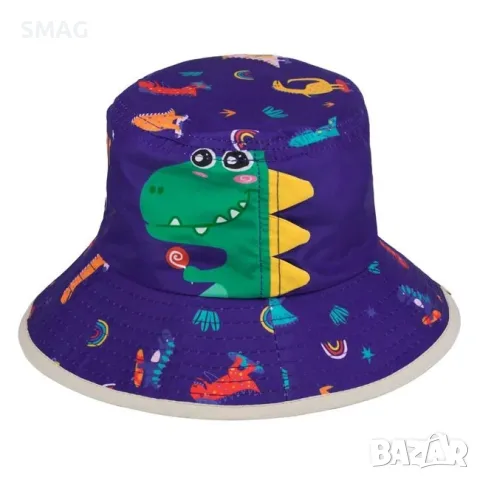 Бебешка шапка тип bucket за момче синя с динозаври 3D_1248866