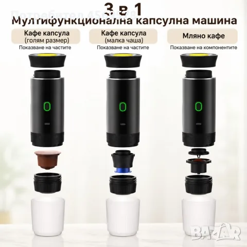 Преносима еспресо машина 3 в 1 с USB зарядно, 20 бара , снимка 5 - Кафемашини - 55381392