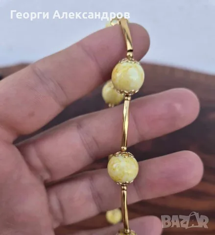 Винтидж КОМПЛЕКТ КОЛИЕ и ГРИВНА ЖЪЛТ ЯСПИС и ДЕБЕЛА ПОЗЛАТА, снимка 3 - Бижутерийни комплекти - 55684872