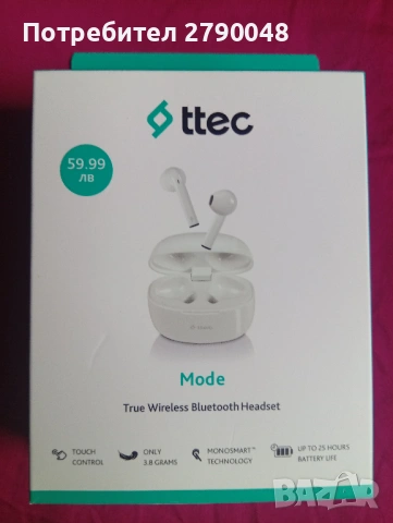 Bluetooth слушалки TTEC Mode True Wireless