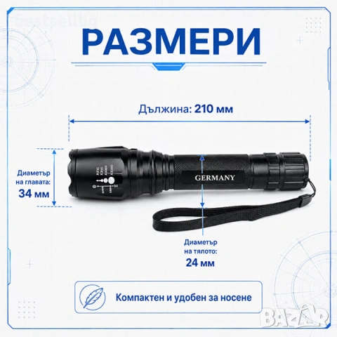 Мощен ръчен акумулаторен LED фенер прожектор за лов риболов планина, снимка 5 - Къмпинг осветление - 35888341