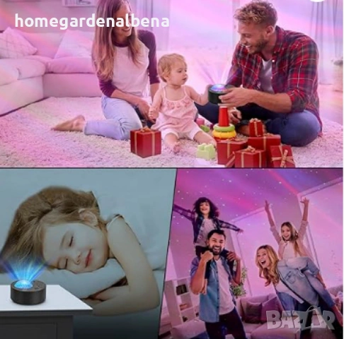RGB проектор Северно сияние + звездно небе с бял шум и дистанционно, снимка 3 - Детски нощни лампи - 54167234