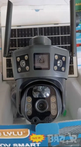 Двойна соларна безжична въртяща камера 4G 2x12MP ICSee работи СИМ SIM
