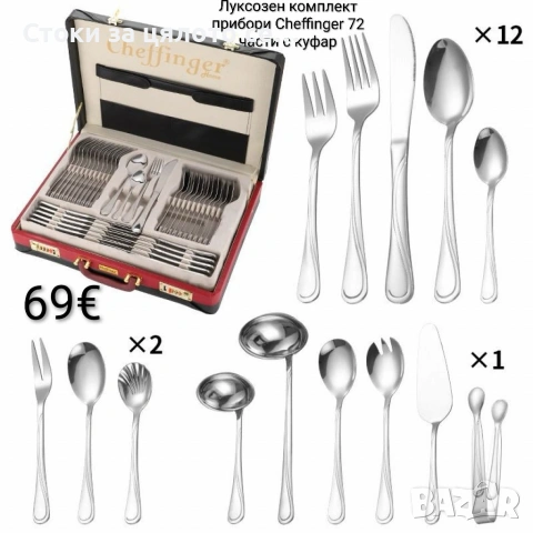Луксозен комплект прибори Cheffinger – 72 части с куфар
