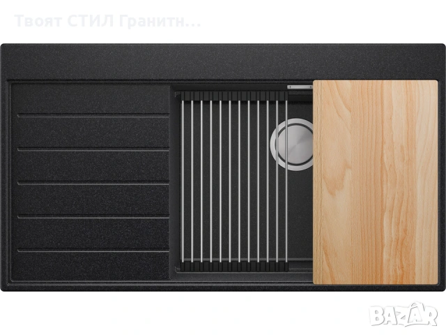Графит гранитна кухненска мивка Сидни 900-60 Ergo Multilevel 900х500 мм