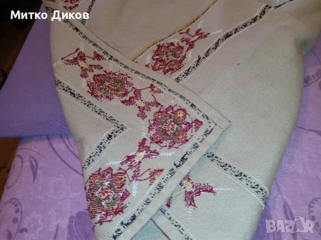 Каре ръчна изработка 66х63 см и покривка ленена 50х36см цвете щампа , снимка 6 - Декорация за дома - 55570751