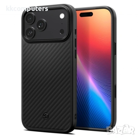 Оригинален кейс Spigen Enzo Aramid T, За iPhone 17 Pro Max (6.9), Черен и Протектор