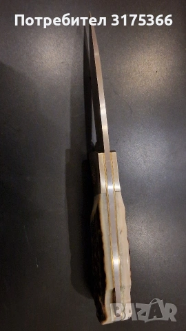 Нов колекционерски   ловен Boker Solingen джобен нож еленов рог дамаска стомана калъф, снимка 4 - Ножове - 55245554