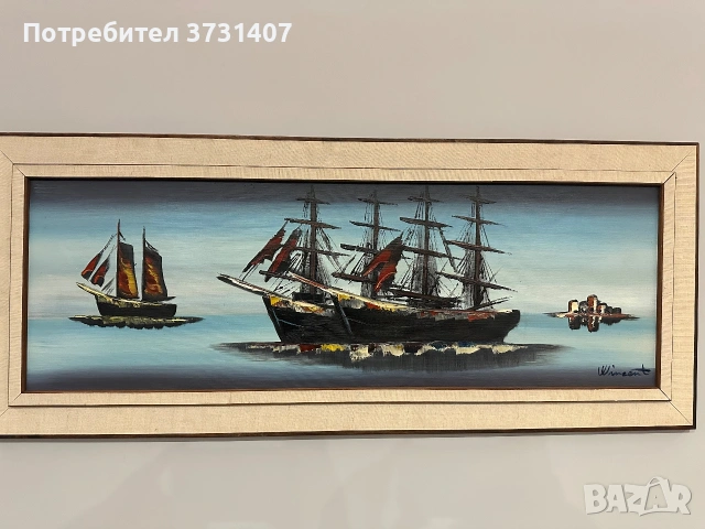 Маслена картина на платно с морски пейзаж – 102 х 42 см, снимка 2 - Картини - 54728560