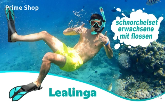 3-в-1 комплект за гмуркане / шнорхелинг с маска, шнорхел и плавници, Lealinga. Различни размери, снимка 11 - Водни спортове - 54974482