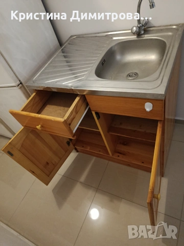 Дървен кухненски шкаф с мивка алпака и батерия, снимка 3 - Кухни - 55148754