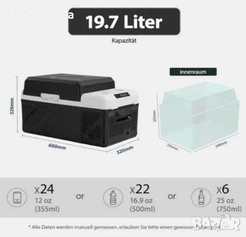 KM20 Преносим Автомобилен Хладилник/Фризер 20L - Компресорен, Bluetooth Управление, -20C до +20C, снимка 2 - Хладилни чанти - 55136981