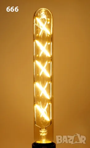 T300 Винтидж LED крушка с нажежаема жичка: 8W, дълга тръбна конструкция, цокъл E27, снимка 5 - Крушки - 55431255