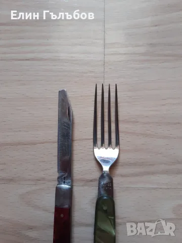 Колекционерско джобно ножче "ВТ" с дефект и виличка "П.Денев" Габрово, снимка 2 - Колекции - 54410513