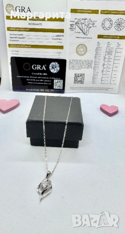 Сребърно колие с мойсанит (диамант) 1 карат, снимка 5 - Колиета, медальони, синджири - 54182718