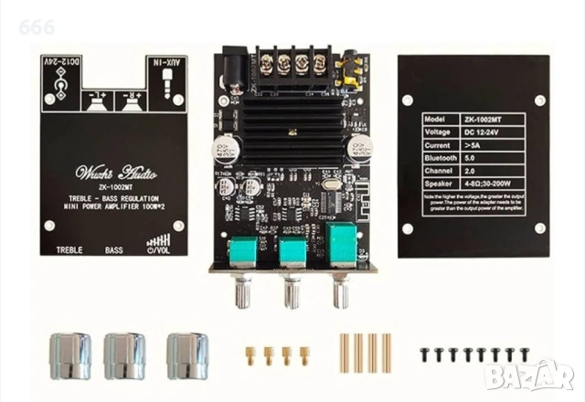 ZK-1002MT стерео усилвател 2*100W / 24 волта dc, снимка 3 - Друга електроника - 54768547