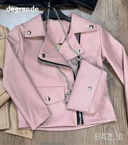 🧸Кожено яке цвят пепел от рози с чантичка