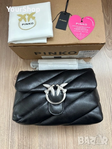 Чисто нова чанта PINKO Love Classic Puff черен цвят със сребристи елементи