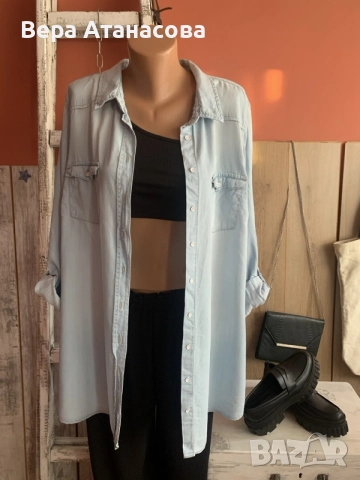 🩵💎💙 Oversized дънкова риза👟 a размер, снимка 4 - Ризи - 55606696
